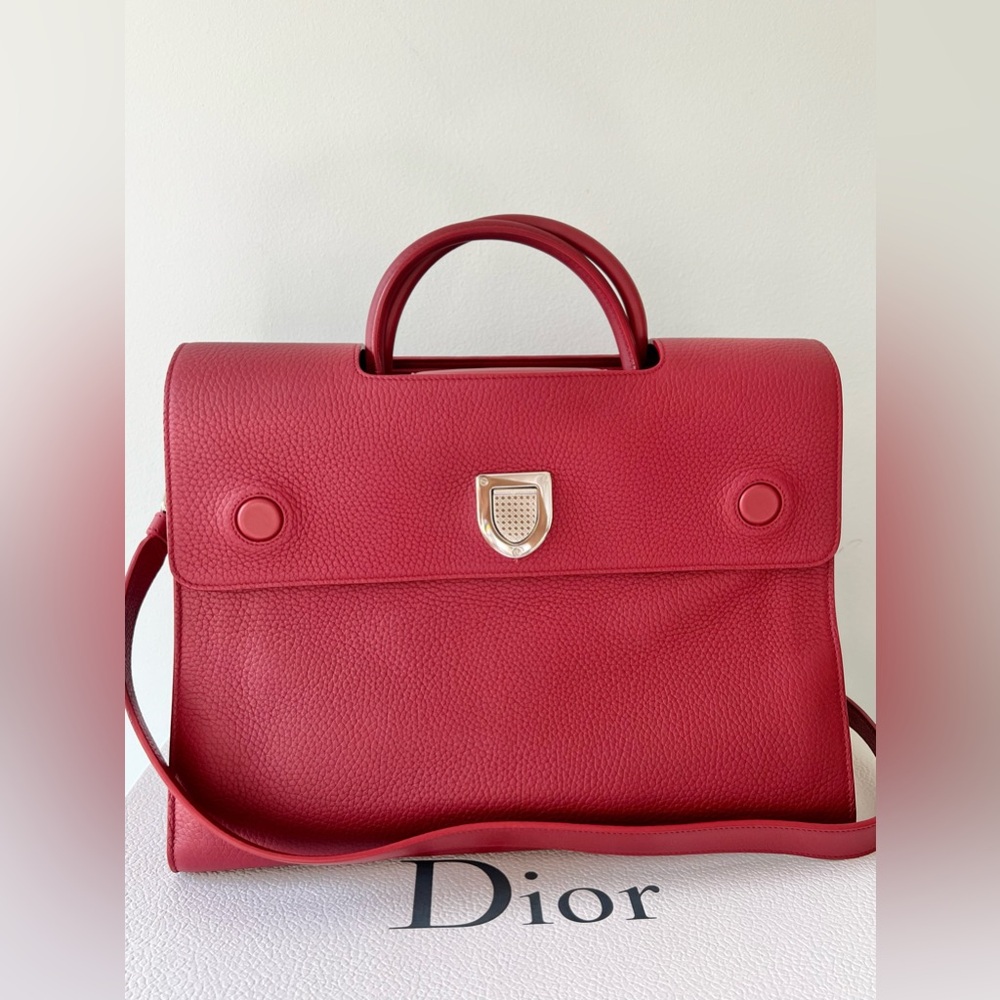 Christian Dior Diorever Large Top Handle Bag - Dark Red Leather - w/ Box